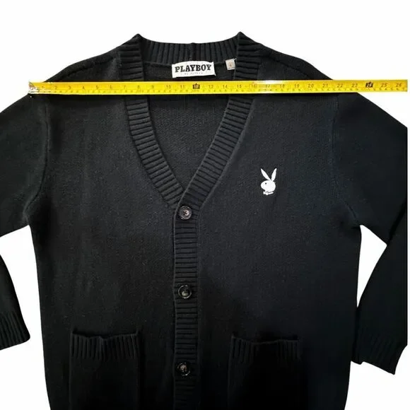Playboy by Pacsun Black Button Up Cardigan Sweater SZ Large Academia Streetwear - Picture 11 of 12